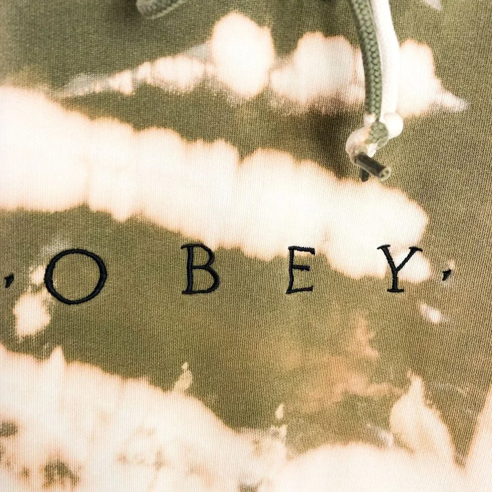 Obey Pullover Hoodie Tie Dye Green Cream Hooded Sweatshirt Mens Large - Picture 2 of 7